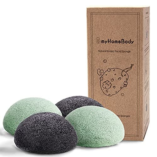Image of myHomeBody Natural Konjac Facial Sponges - for Gentle Face Cleansing and Exfoliation - with Activated Charcoal and Aloe Vera, 4pc. Set