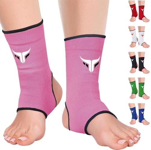 Image of Mytra Fusion Ankle Support for Women & Men - MMA Muay Thai Kickboxing Training Ankle Brace - Breathable Elasticated Compression Foot Brace for Sports, Gym, Running & Football - 1 Pair (Pink, S/M)