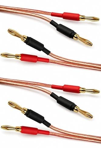 Image of electrosmart 2 x 5m Speaker Cable with Fitted 4mm Banana Plug Connectors 14 AWG Transparent Wire