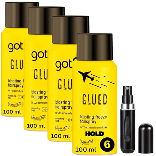 Image of Travel Size Hairspray Bundle – Strong Hold Hair Spray with 4 x Got To Be Glued Hairspray (100ml Each) | Blasting Freeze Up to 72 Hours, Vegan, Silicone-Free and Wishesla Refillable Perfume Atomizer