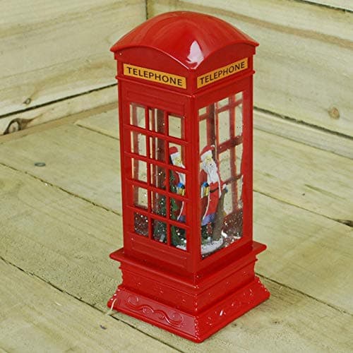 Image of Premier BO Christmas Glitter Water Spinner 'Telephone Box' Decoration - Santa Design