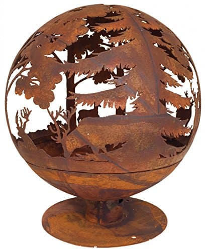 Image of Esschert Design FF261 Fallen Fruits Oxidised Woodland Globe Speher Fire Pit Basket Bowl Cast Iron, red