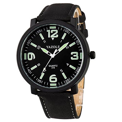Image of Men 30M Waterproof Night Light hands Simple Style Leather Strap Quartz Wrist Watch-Black
