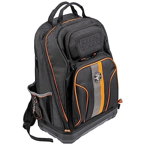 Image of KLEIN TOOLS Unisex's Tool Bag Tradesman Pro Extra-Large 40-Pocket Electrician Jobsite Backpack with Molded Bottom, Black, Charging Port