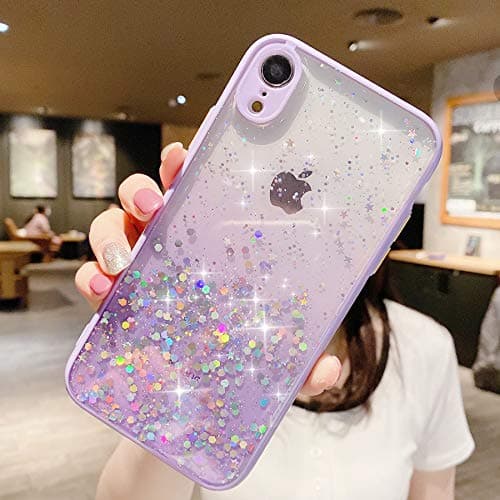 Image of ZTUOK Compatible with iPhone X/XS Case for Women Girls,Silicone Gel Shockproof Clear Sparkly Bling Stars Phone Case Glitter Cover for iPhone X/XS-Purple