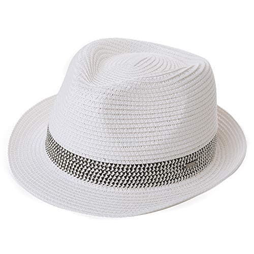 Image of Comhats Unisex Summer Panama Fedora Trilby Straw Sun Hats for Men Women Safari Beach Hat Packable XS-XXXL (UK, Alpha, M, 16010_White)