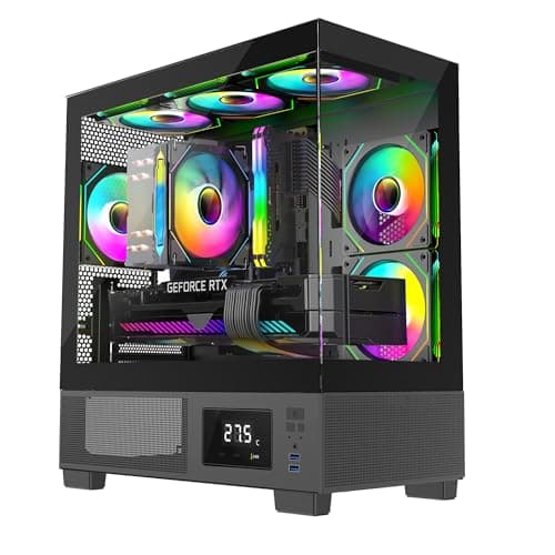 Image of IONZ KZ-V Mini Aether mATX PC Gaming case, Tempered Glass, LED Temperature Display, includes 3 x120 mm ARGB Fans, Black