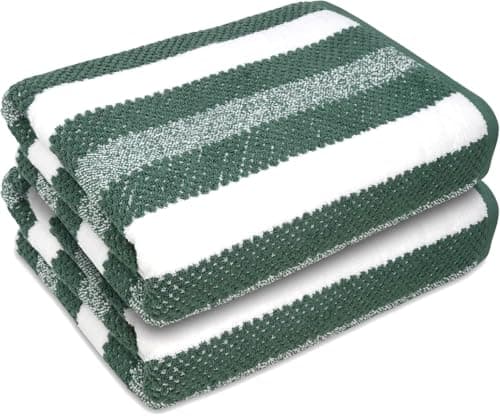 Image of Towelogy® Patterned Extra Large Bath Towels - 100% Cotton, Ultra Soft, Quick Dry Bath Towel Set - Premium Stripe Bath Sheets for Luxurious Comfort and Style - Bath Sheets Set of 2 (Green)