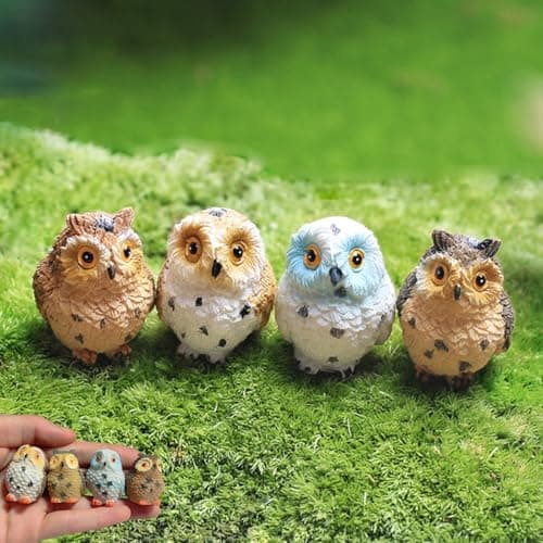 Image of Purple Star Mini Owl Figures 4 Pack Little Owls Ornament Miniature Figurines for Fairy Garden Accessories Mini Resin Animals Figures Tiny for Cake Decorations Owl Women Mother Gifts White