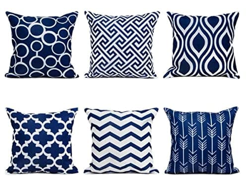 Image of TIDWIACE Set of 6 Navy Blue Cushion Cover Outdoor Furniture Decorative Linen - Throw Pillow case for Home Office Sofa Bedroom Car Garden ，Invisible Zipper 45x45cm/18x18 Inch