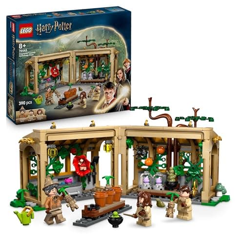 Image of LEGO Harry Potter Hogwarts Castle: Herbology Class Set with Neville Longbottom, Hermione Granger & Prof. Sprout Minifigures - incl. 3 Mandrake Toy Plants - Gift for 8+ Year Old Girls & Boys - 76445