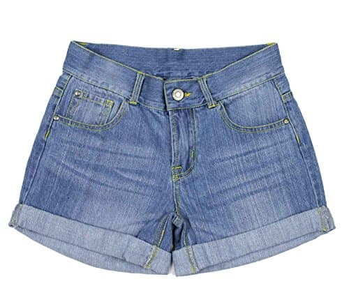 Image of Bienzoe Girls Denim Shorts for Casual: Kid Stretch Low Waist Cotton Jean Bermuda Denim Blue Size 16