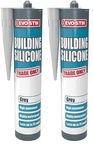 Image of EVO-STIK Building Silicone Sealant Grey - 290ml - Waterproof - High Movement Accommodation - Interior & Exterior Use - Lasts up to 25 Years (Pack of 2)