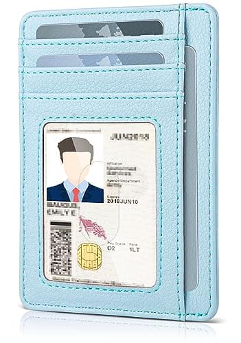 Image of Teskyer Women Card Holder Wallet, Slim Credit Card Wallets, Minimalist, RFID Blocking, 1 ID Window, Holds up to 8 Cards, Glacier Blue