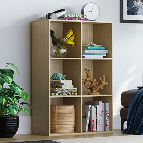 Image of Vida Designs Durham Cube Bookcase Storage Organiser Living Room Bookshelf Home Office Furniture (6 Cube, Oak)