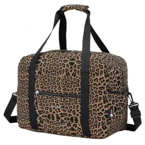 Image of SPAHER for Ryanair Cabin Bags 40x30x20 Underseat Wizzair Carry on Hand Luggage Foldable Travel Duffel Bag 25L Holdall Tote for Women and Men for Travel Overnight Hospital Weekend, Leopard