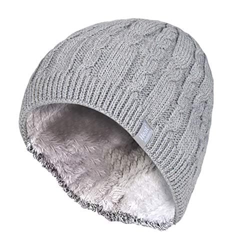 Image of HEAT HOLDERS - Womens Ribbed Cable Knit Fleece Lined Thermal Winter Knitted Beanie Hat (One Size, Light Grey (Alesund))