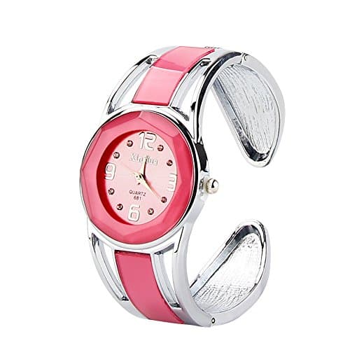 Image of ele ELEOPTION Bracelet Design Quartz Wrist Watches with Rhinestone Blue Dial Stainless Steel Bracelet for Women (Pink)