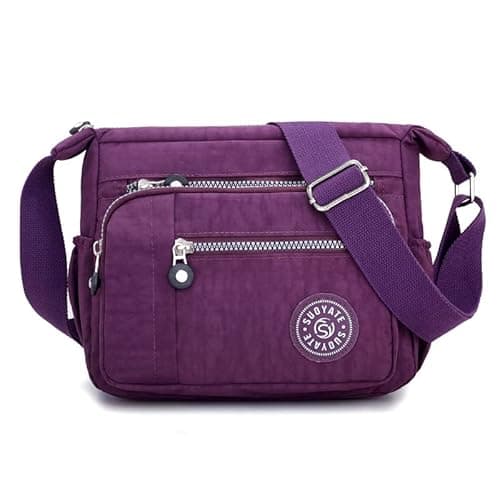Image of Womens Multi Pocket Casual Canvas Crossbody Bag Travel Purse Messenger Handbag for Shopping Hiking Daily Use (Purple)