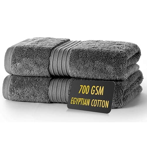 Image of ALSAP Charcoal Hand Towels Pack of 2 - Ultra Soft Super Absorbent 700 GSM Egyptian Cotton Towels - Bathroom Linen Sets - Luxury Hotel Quality Cotton Hand Towels Set Convenient Size 50x85 cm