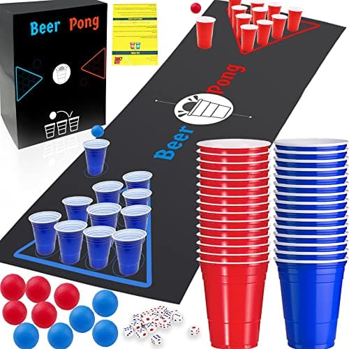 Image of Lubibi 82PCS Beer Pong Set,Adult Drinking Game Cup Kit Bar Pub Party Supplies, Pre-Drinks, Hen Party, Student Night, Drinking Games Set with Rule Booklet Red Blue Beer Pong Cups