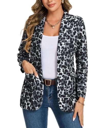 Image of MINTLIMIT Women's Jacket Suit Elegant Blazer Notched Lapel for Business Meetings (Leopard-Black White M)