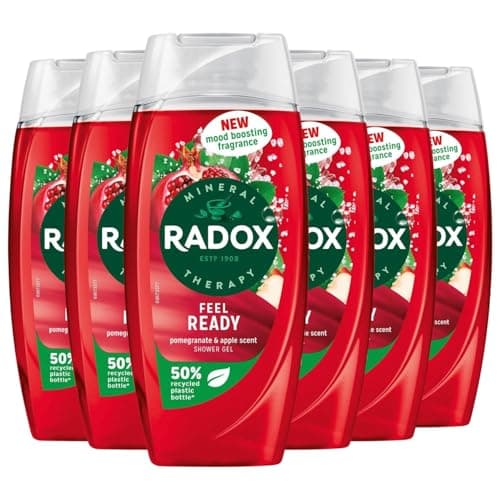 Image of Radox Mineral Therapy Feel Ready Body Wash Shower Gel uniquely blended with pomegranate & apple fragrance for an uplifting refreshing shower experience 6x 225ml