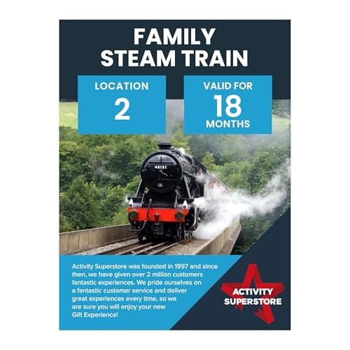 Image of Activity Superstore Family Steam Train Gift Experience Voucher - Available at 2 UK Locations, 18-month Validity, Experience Days, Train Gifts, Retirement Gifts