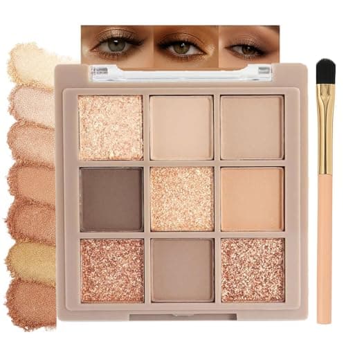 Image of 9-Color Eyeshadow Palette with Matte and Shimmer Shades – Long-Lasting Waterproof Formula, Highly Pigmented and Smooth Blendable Texture, Includes Brush, Ideal for Smokey, Natural, or Everyday Looks