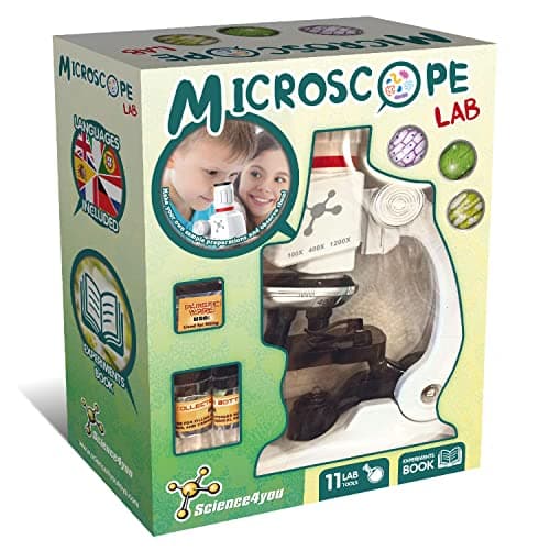 Image of Science4you Microscope Lab for Kids - Microscope for Children + Manual with Experiments + 11 Lab Tools, Science Kit and Gift for Kids 6 7 8 9 10 11 12+ Year olds