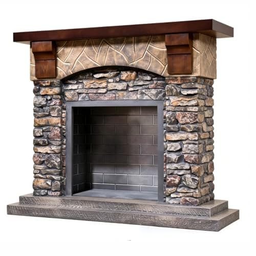 Image of Marble Fireplace Faux Stone Fireplace with Mantel Freestanding Rustic Stacked Surround Fireplace Frame