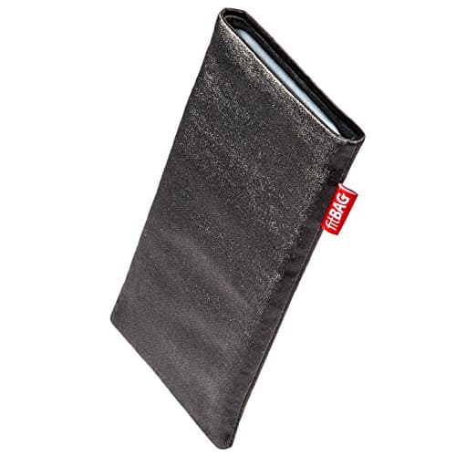 Image of fitBAG Techno Black custom tailored sleeve for Apple iPhone 3Gs 16GB 16 GB | Made in Germany | Fine suit fabric pouch case cover with MicroFibre lining for display cleaning
