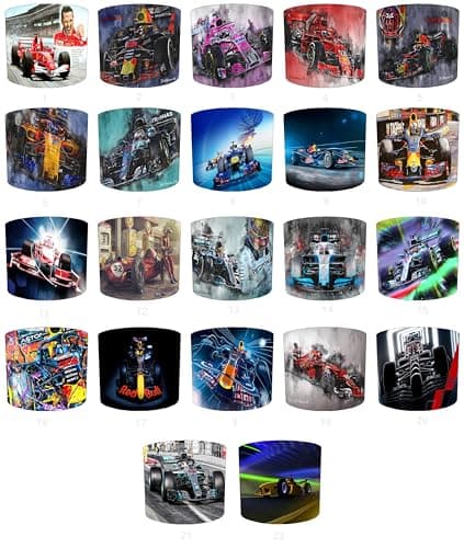Image of Formula One F1 Lampshade Available in 22 Designs and 3 Sizes for Ceiling Light Shade Pendant or Table Lamp - Motorsport Racing Cars