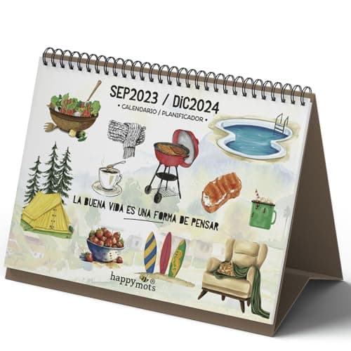 Image of HappyMots Desktop Calendar 2023 2024 | 16 Months Sep 2023 - Dec 2024 | Calendar 2024 Monthly Organizer | A5 Size | With Space to Note