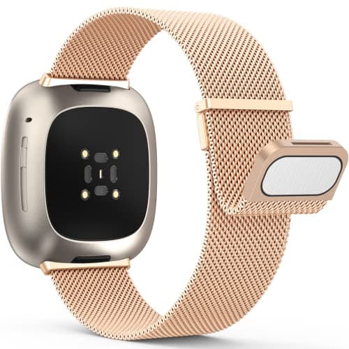 Image of Yoohoo Straps Compatible with Fitbit Versa 3/Fitbit Versa 4/Fitbit Sense 2,Adjustable Stainless Steel with Double Magnetic Clasp Replacement Straps for Women Men/Rose Gold