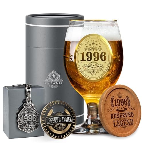 Image of CROWNLY CRYSTAL® 1996 30th Birthday Gifts for Men Personalised 30th Birthday Decorations Mens Uncle Brother Beer Glasses Presents Husband