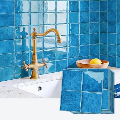Image of 20 Sheets Mosaic Marble Effect Tile Stickers, Peel and Stick on Tiles for Kitchen Bathroom Wall Backsplash Vinyl Waterproof Self Adhesive Tile Decals Covers (15cm x 15cm, 6x6 inches)