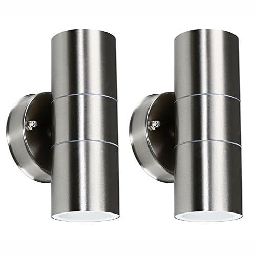 Image of MiniSun | Modern Brushed Chrome Up/Down Security Wall Lights | Outdoor Wall Lights, Home Décor & Improvement Essential | Set of 2 | Includes 5W LED Bulbs [3000K Warm White] | Mains Wired