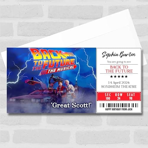 Image of Greetings Card - Back To The Future Personalised Gift Voucher Surprise Theatre Show Ticket | Custom Greetings Card | Surprise Reveal Voucher Spoof Ticket