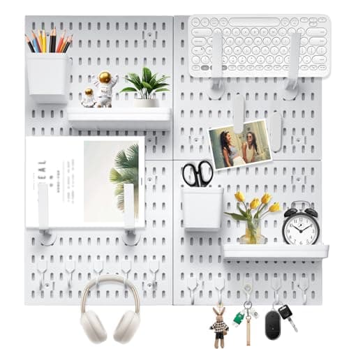 Image of CROWNSHOP Pegboard Combination Set 28×28cm (4 Panels) with 20 Accessories Free CombinationDual Installation Options Wall Organizer for Home Storage & Decoration