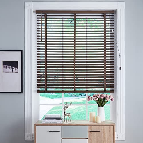 Image of FSC Certified Basswood 50mm Blackout Venetian Blinds Walnut 70x130cm Solid Wood Blinds for Ultimate Light Control and Privacy