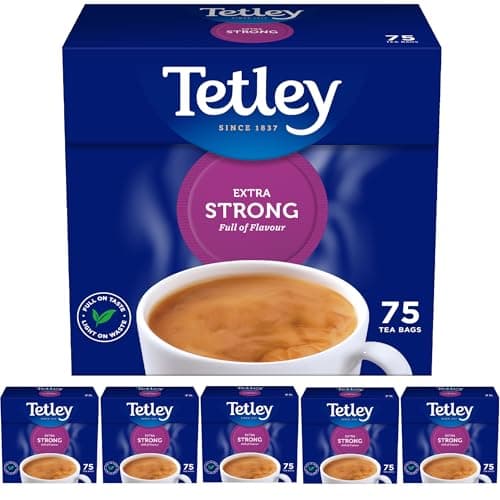 Image of Tetley Extra Strong Black Tea Bags - Deep, Rich & Invigorating Flavour - Infused with Assam for Strength - Stronger Brew for Tea Lovers - Rainforest Alliance Certified - 450 Teabags (6x75 Pack)
