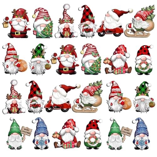 Image of Thyonta 24 Pcs Wooden Christmas Ornaments Set Gnome and Sled Decor Tree and Home Hanging Decorations Suitable for Christmas Trees Windows Fireplaces Doors Cabinets
