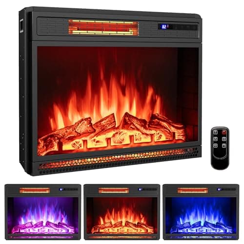 Image of TANGZON 25" Recessed Electric Fireplace, Inset Freestanding Fire Heater with Flame Colors, Brightness, Remote Control & Thermostat (25", 900W/1800W, 3 Flame Color, 4 Brightness, with Logs)