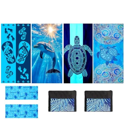 Image of 4 Pcs Microfibre Beach Towel 71"X32" Quick Dry Turtle Lightweight Sand Free Extra Large Thin Towels Travel Essentials For Adults Womens Swim Bath Accessories Mats Holiday Must Haves Sea Animals