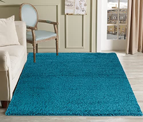 Image of Serdim Rugs Living Room Shaggy Area Rugs, Polypropylene, Teal, 60x110cm(2'x3'7)