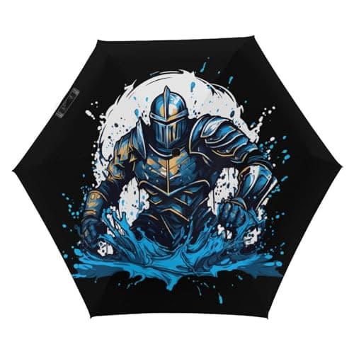 Image of Armored Warrior Medieval Knight Travel Umbrella Small Compact Umbrella Mini Folding Windproof Umbrellas for Man Women