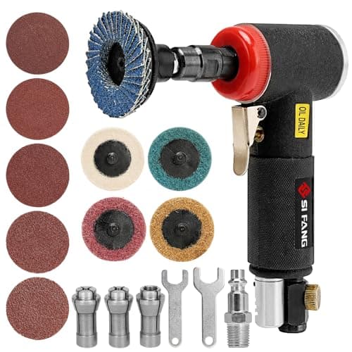 Image of SI FANG 16Pcs Right Angle Air Die Grinder Kit with 1/4" 1/8" Collets 2 Inch Quick Change Sanding Discs Accessories, Mini Pneumatic Polisher Sander Grinding, Polishing & Deburring Tools (Black)