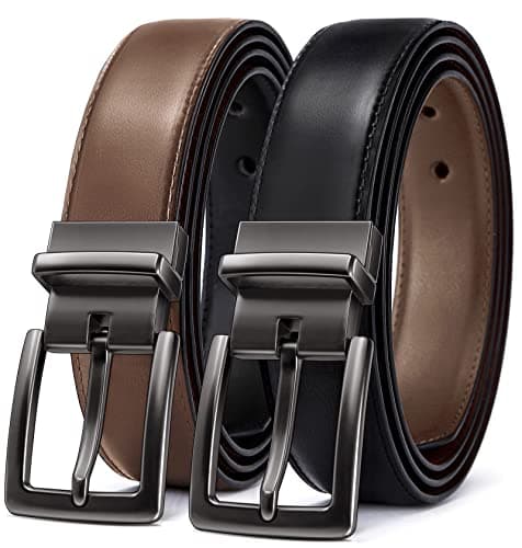 Image of BULLIANT Men's Belt, Reversible Belt 1.25" for Mens Golf Dress Pants Shirts,Adjustable Trim to Fit,Black & Brown,Black/Tawny2542,34"-36" Waist Adjustable