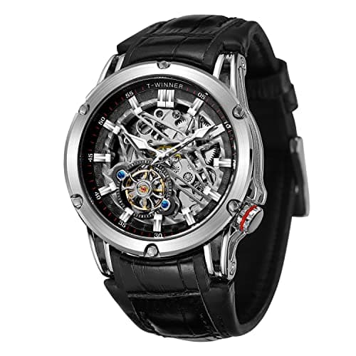 Image of FORSINING Waterproof Automatic Men Big Face Watch Powerful Exotic Tourbillion Skeleton Watch (Black and Silver)